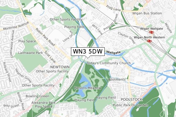 WN3 5DW map - small scale - OS Open Zoomstack (Ordnance Survey)