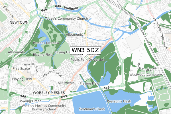 WN3 5DZ map - small scale - OS Open Zoomstack (Ordnance Survey)
