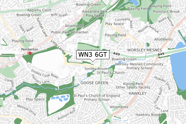 WN3 6GT map - small scale - OS Open Zoomstack (Ordnance Survey)