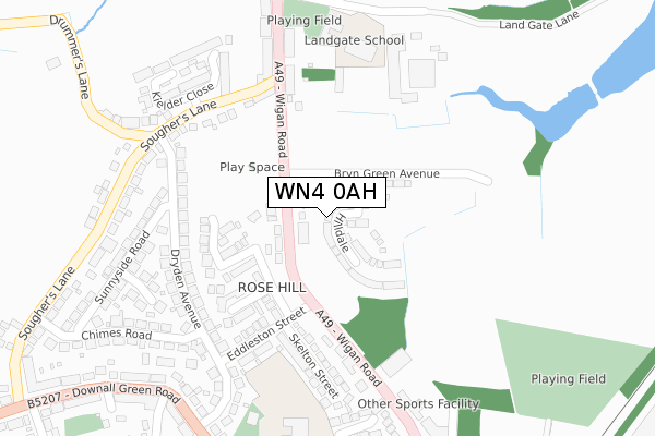 WN4 0AH map - large scale - OS Open Zoomstack (Ordnance Survey)