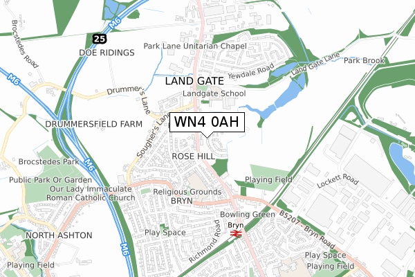 WN4 0AH map - small scale - OS Open Zoomstack (Ordnance Survey)