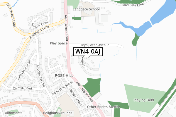 WN4 0AJ map - large scale - OS Open Zoomstack (Ordnance Survey)