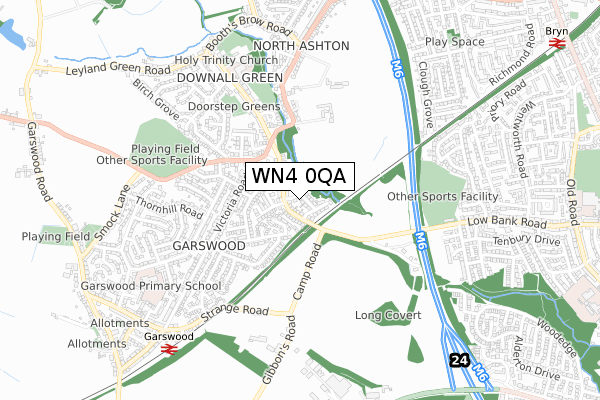 WN4 0QA map - small scale - OS Open Zoomstack (Ordnance Survey)