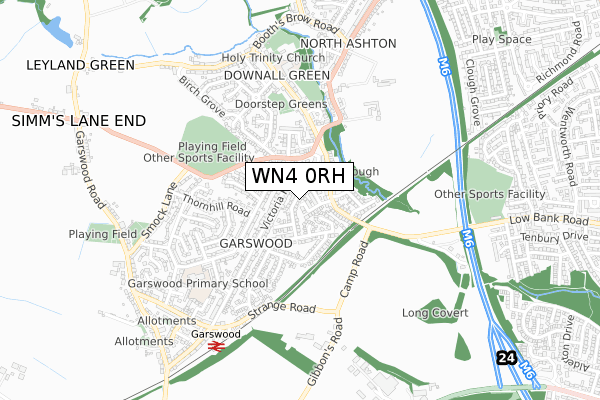 WN4 0RH map - small scale - OS Open Zoomstack (Ordnance Survey)