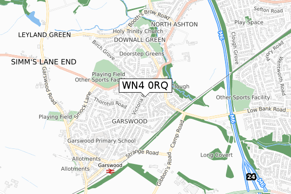WN4 0RQ map - small scale - OS Open Zoomstack (Ordnance Survey)