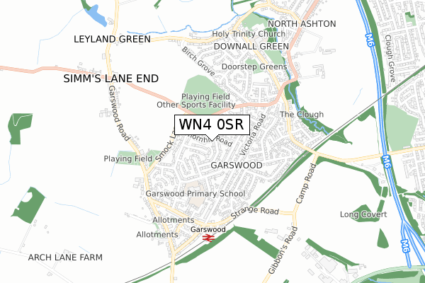 WN4 0SR map - small scale - OS Open Zoomstack (Ordnance Survey)