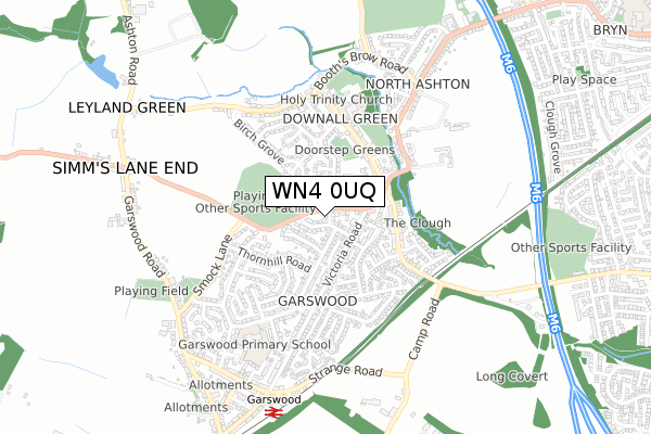 WN4 0UQ map - small scale - OS Open Zoomstack (Ordnance Survey)