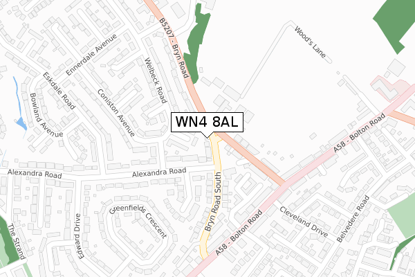 WN4 8AL map - large scale - OS Open Zoomstack (Ordnance Survey)