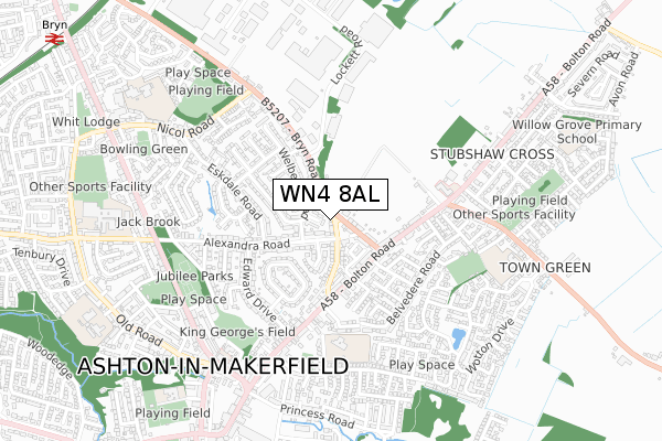 WN4 8AL map - small scale - OS Open Zoomstack (Ordnance Survey)