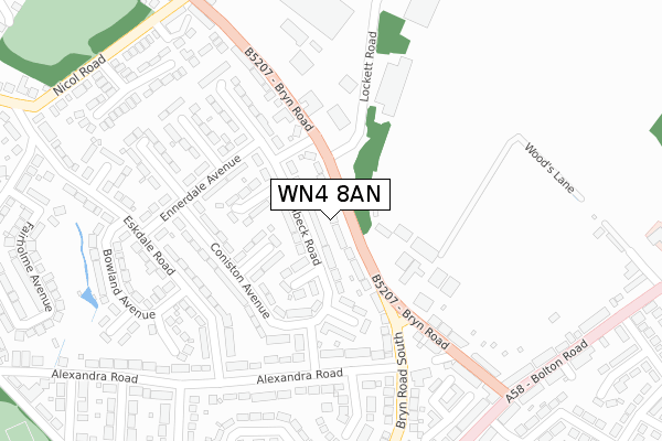 WN4 8AN map - large scale - OS Open Zoomstack (Ordnance Survey)