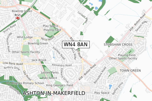 WN4 8AN map - small scale - OS Open Zoomstack (Ordnance Survey)