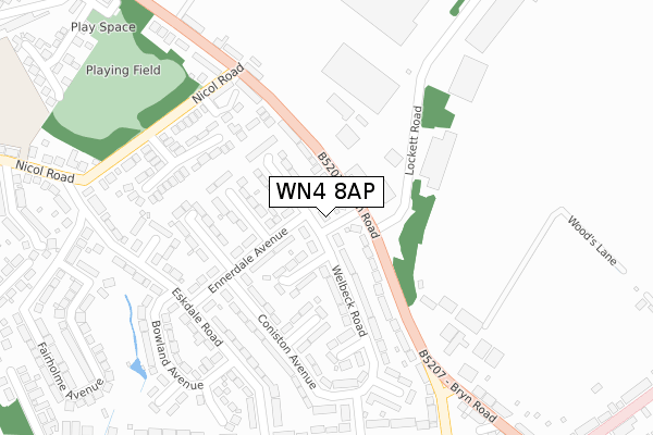 WN4 8AP map - large scale - OS Open Zoomstack (Ordnance Survey)