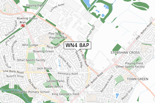 WN4 8AP map - small scale - OS Open Zoomstack (Ordnance Survey)