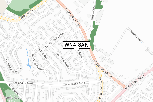WN4 8AR map - large scale - OS Open Zoomstack (Ordnance Survey)