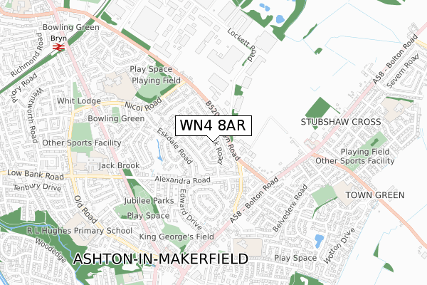 WN4 8AR map - small scale - OS Open Zoomstack (Ordnance Survey)