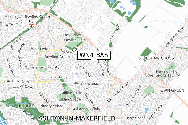 WN4 8AS map - small scale - OS Open Zoomstack (Ordnance Survey)