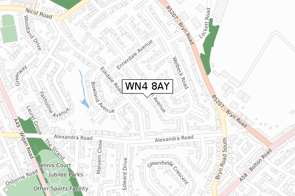 WN4 8AY map - large scale - OS Open Zoomstack (Ordnance Survey)