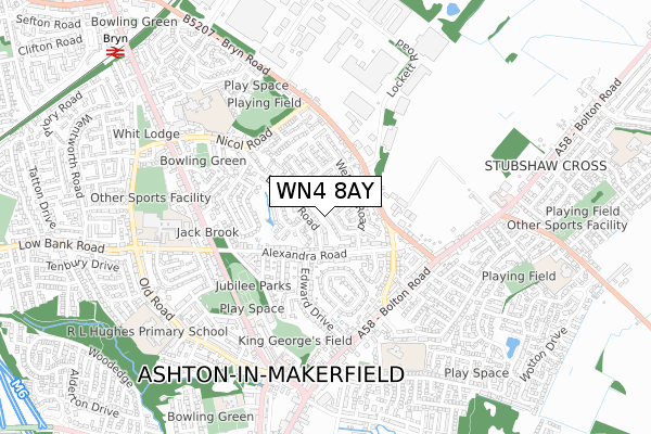 WN4 8AY map - small scale - OS Open Zoomstack (Ordnance Survey)