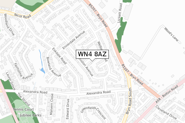 WN4 8AZ map - large scale - OS Open Zoomstack (Ordnance Survey)