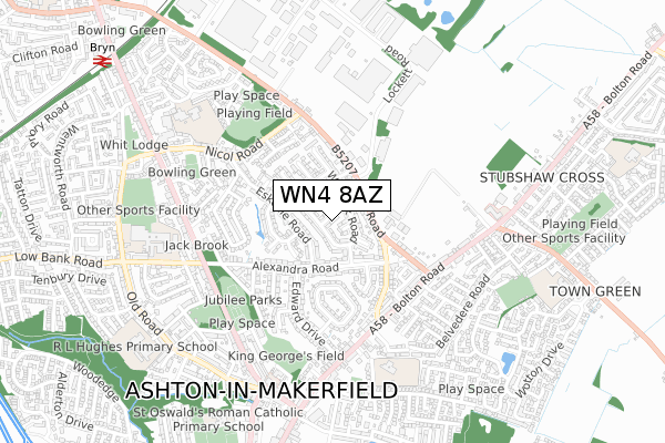 WN4 8AZ map - small scale - OS Open Zoomstack (Ordnance Survey)