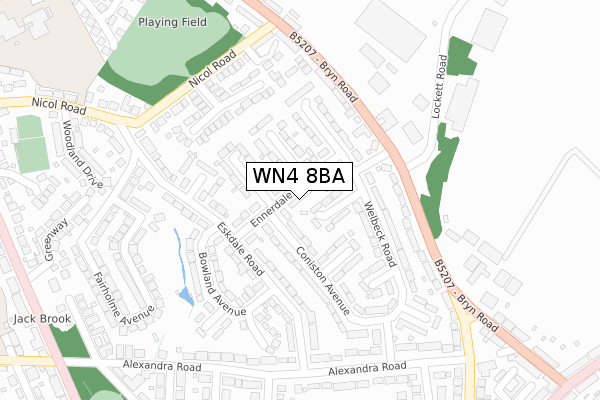 WN4 8BA map - large scale - OS Open Zoomstack (Ordnance Survey)