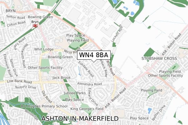 WN4 8BA map - small scale - OS Open Zoomstack (Ordnance Survey)