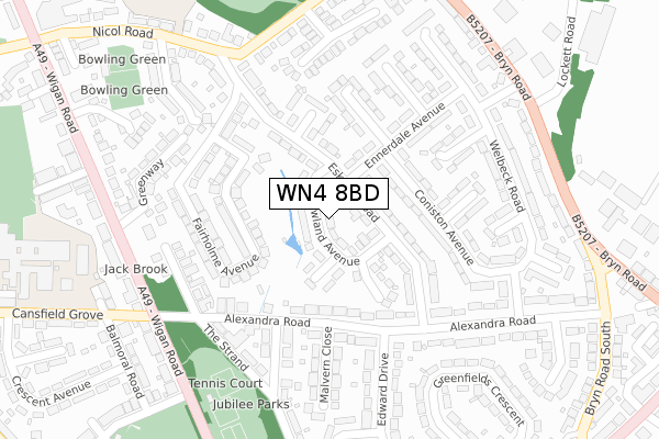 WN4 8BD map - large scale - OS Open Zoomstack (Ordnance Survey)