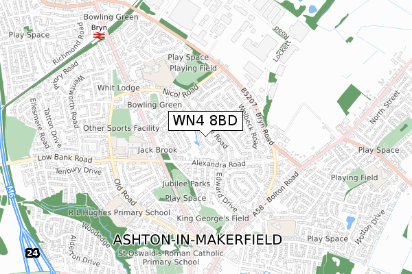 WN4 8BD map - small scale - OS Open Zoomstack (Ordnance Survey)