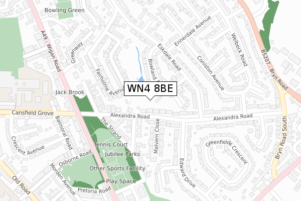 WN4 8BE map - large scale - OS Open Zoomstack (Ordnance Survey)