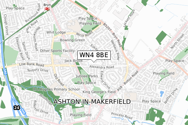 WN4 8BE map - small scale - OS Open Zoomstack (Ordnance Survey)