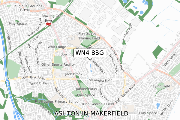 WN4 8BG map - small scale - OS Open Zoomstack (Ordnance Survey)