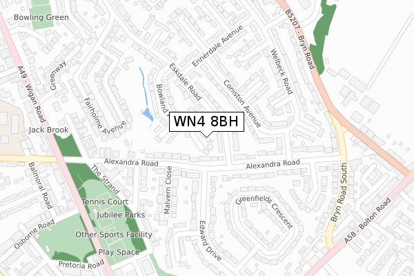 WN4 8BH map - large scale - OS Open Zoomstack (Ordnance Survey)