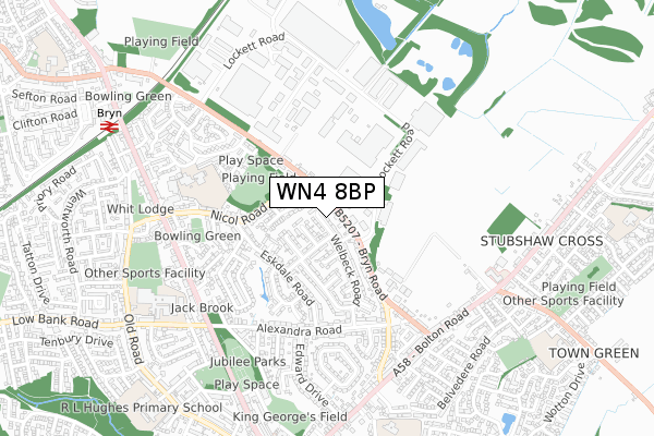 WN4 8BP map - small scale - OS Open Zoomstack (Ordnance Survey)