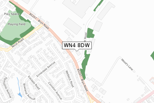 WN4 8DW map - large scale - OS Open Zoomstack (Ordnance Survey)