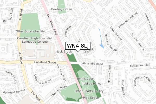 WN4 8LJ map - large scale - OS Open Zoomstack (Ordnance Survey)
