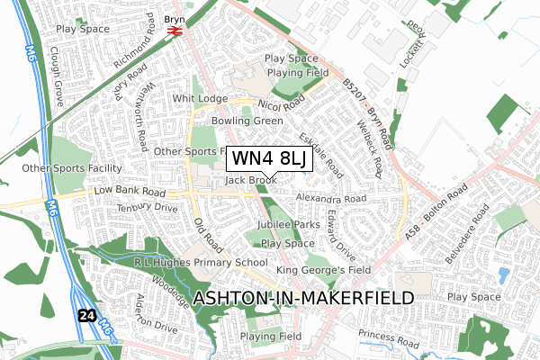 WN4 8LJ map - small scale - OS Open Zoomstack (Ordnance Survey)