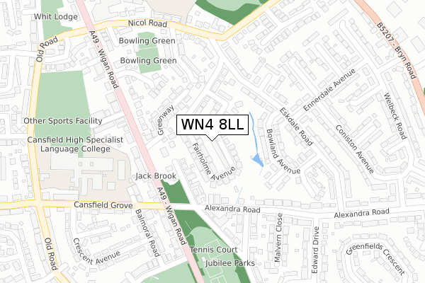 WN4 8LL map - large scale - OS Open Zoomstack (Ordnance Survey)