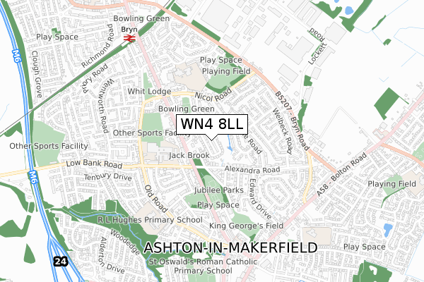 WN4 8LL map - small scale - OS Open Zoomstack (Ordnance Survey)