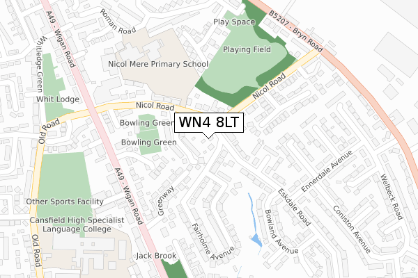 WN4 8LT map - large scale - OS Open Zoomstack (Ordnance Survey)