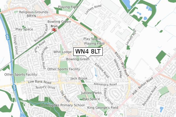 WN4 8LT map - small scale - OS Open Zoomstack (Ordnance Survey)