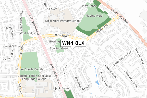 WN4 8LX map - large scale - OS Open Zoomstack (Ordnance Survey)