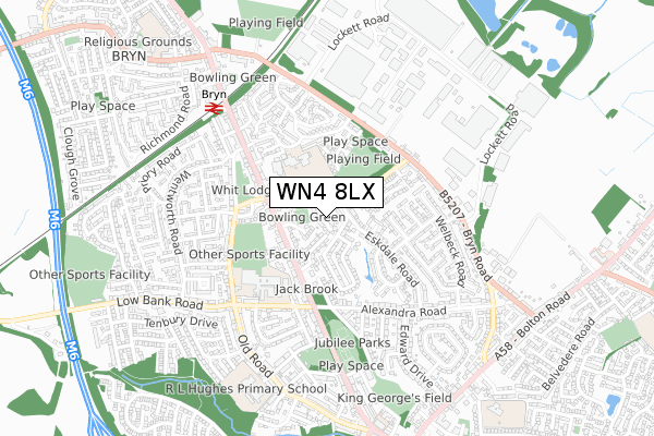 WN4 8LX map - small scale - OS Open Zoomstack (Ordnance Survey)