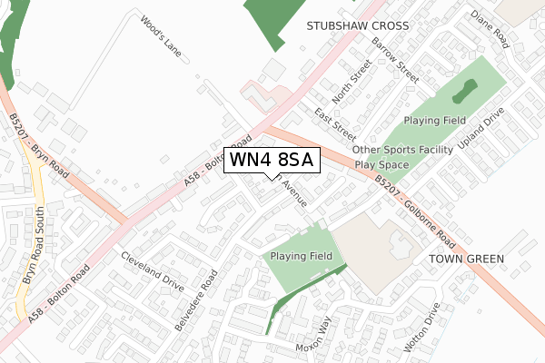 WN4 8SA map - large scale - OS Open Zoomstack (Ordnance Survey)