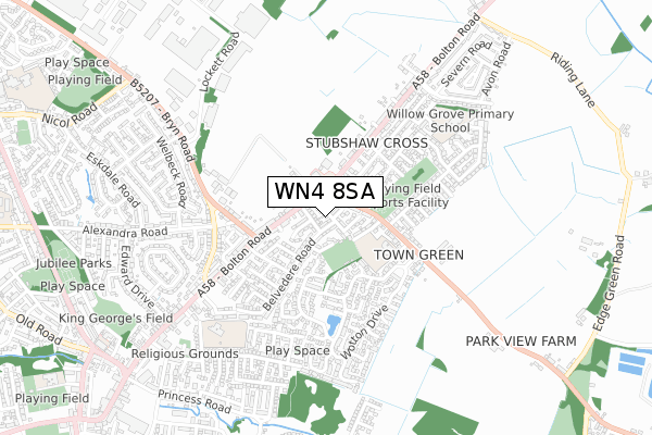 WN4 8SA map - small scale - OS Open Zoomstack (Ordnance Survey)