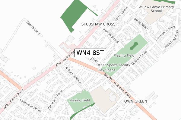 WN4 8ST map - large scale - OS Open Zoomstack (Ordnance Survey)