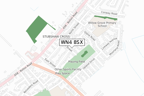 WN4 8SX map - large scale - OS Open Zoomstack (Ordnance Survey)