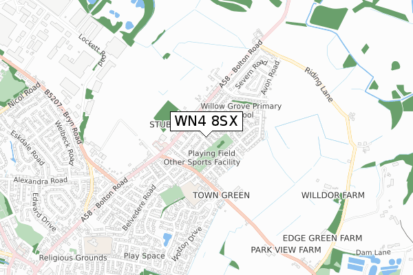 WN4 8SX map - small scale - OS Open Zoomstack (Ordnance Survey)