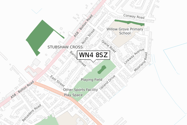 WN4 8SZ map - large scale - OS Open Zoomstack (Ordnance Survey)