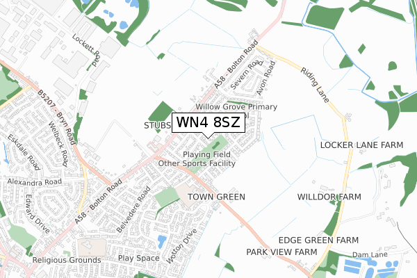 WN4 8SZ map - small scale - OS Open Zoomstack (Ordnance Survey)