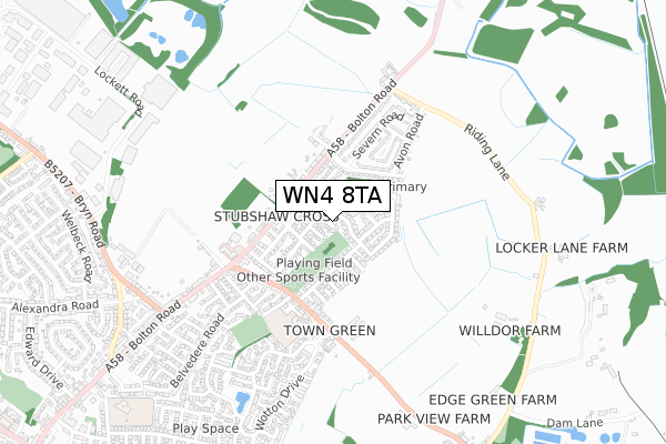 WN4 8TA map - small scale - OS Open Zoomstack (Ordnance Survey)